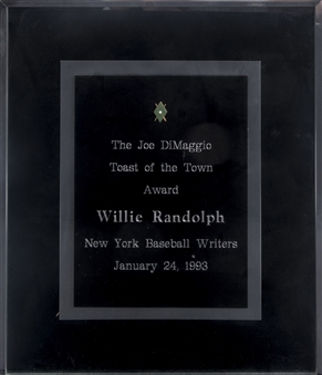 1993 Joe DiMaggio Toast of the Town Award Presented to Willie Randolph (Randolph LOA)